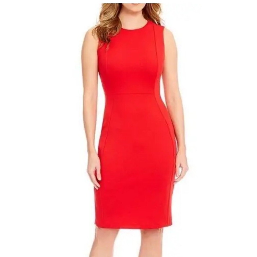 Calvin Klein Womens Red Scuba Sleeveless Sheath Dress Coral Size 4 NEW